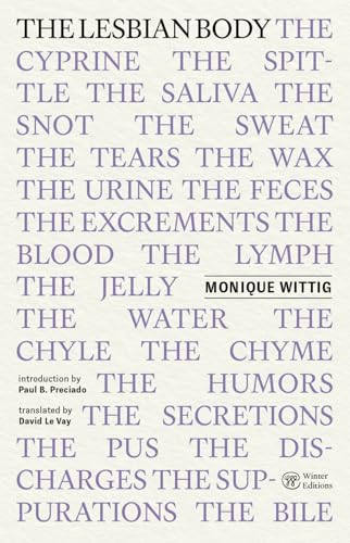 Book cover: "The Lesbian Body" by Monique Wittig, text-focused design.