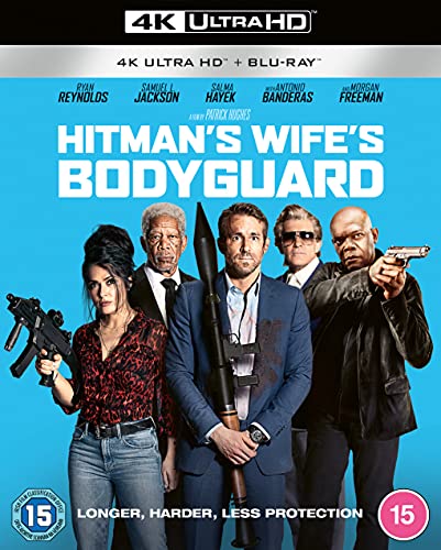 Hitman's Wife's Bodyguard" UHD Blu-ray cover featuring Ryan Reynolds, Samuel L. Jackson, and others.