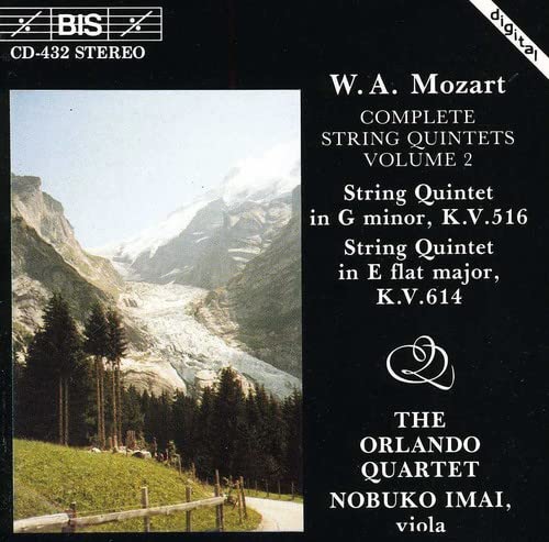 CD cover for Mozart’s String Quintets, Volume 2, with mountain landscape.