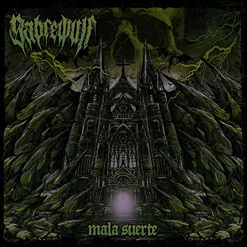 Album art featuring a gothic cathedral with large wings under a stormy green sky.