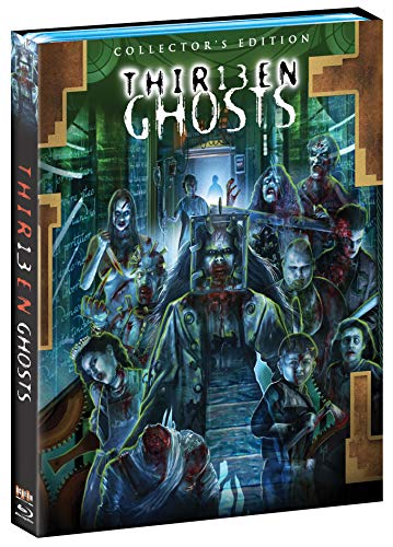 Thirteen Ghosts" Blu-ray cover featuring ghostly figures in a haunted house.