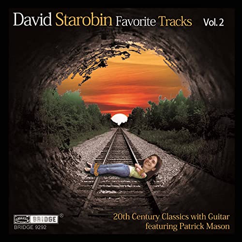 CD cover: woman lying on railway tracks under a sunset.