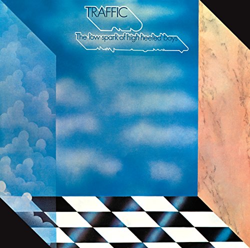 Album cover featuring a blue sky, checkered floor, and abstract geometric walls.