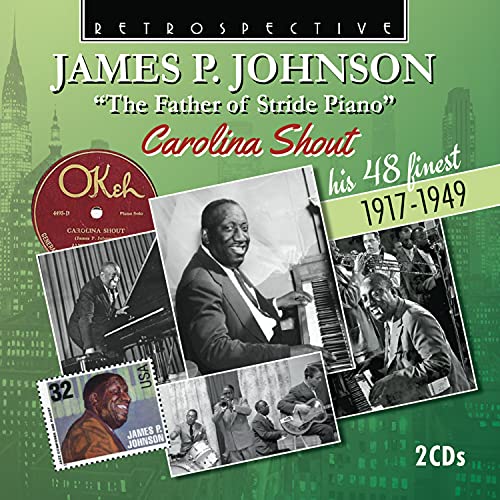 CD cover for James P. Johnson’s “Carolina Shout” with photos of the pianist.