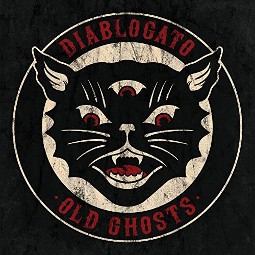 Black cat with red eyes inside a distressed circular logo.