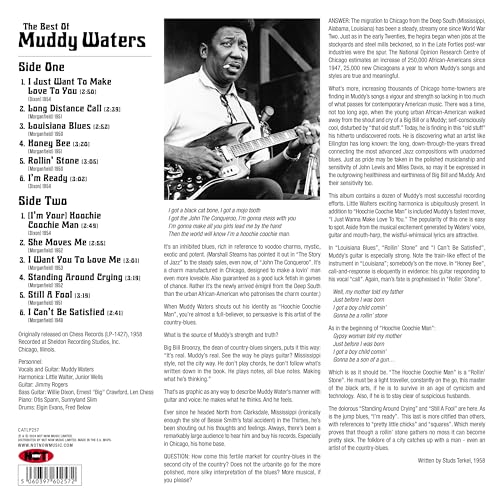 Muddy Waters album cover, “The Best Of,” featuring a portrait of the artist with a guitar.