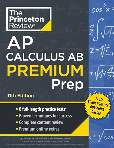 Cover of "AP Calculus AB Premium Prep" textbook, 11th edition, with equations.