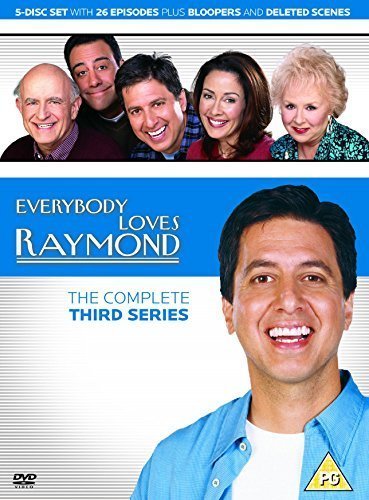 Everybody Loves Raymond" Season 3 DVD cover with cast photos and Ray Romano.