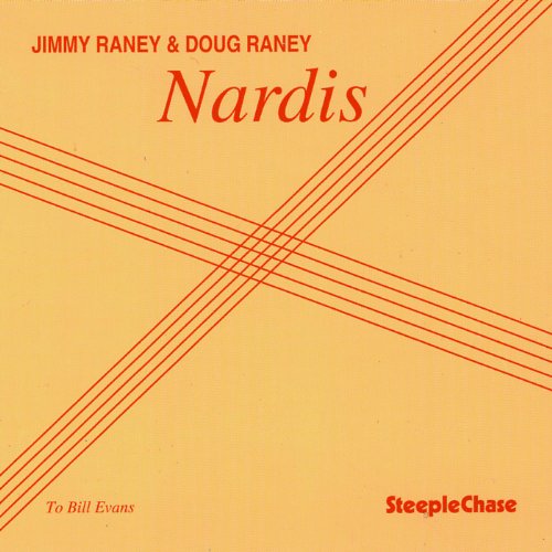 Album cover for Nardis by Jimmy and Doug Raney with red intersecting lines.
