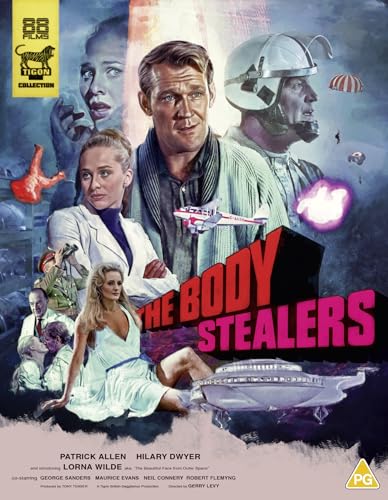 Blu-ray cover for sci-fi film "The Body Stealers" with cast portraits.