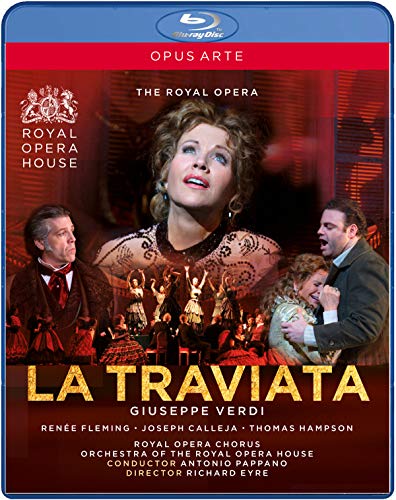 Blu-ray cover for "La Traviata" opera featuring Renée Fleming in costume.
