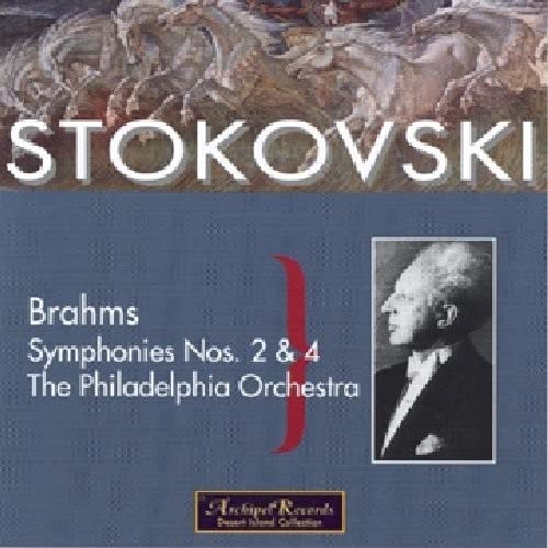 CD cover for Stokowski conducting Brahms symphonies with the Philadelphia Orchestra.