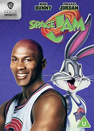 Space Jam DVD cover featuring Michael Jordan and Bugs Bunny against a purple background.