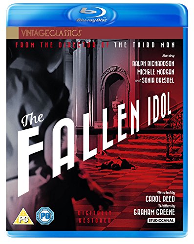 The Fallen Idol" Blu-ray cover with a shadowy figure and red staircase.