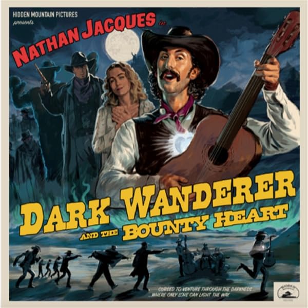 Vintage-style album cover featuring a cowboy with a guitar and a dramatic scene.