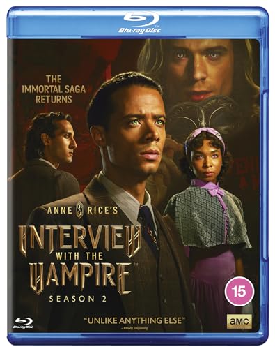 Blu-ray cover for Interview with the Vampire Season 2 featuring three main cast members.