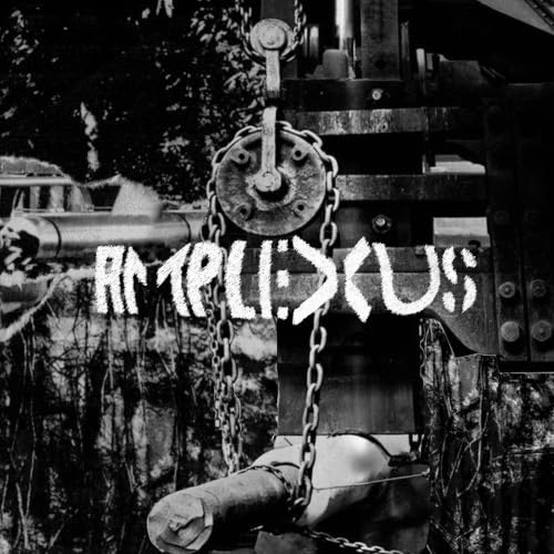 Black and white album cover with industrial machinery and bold text.