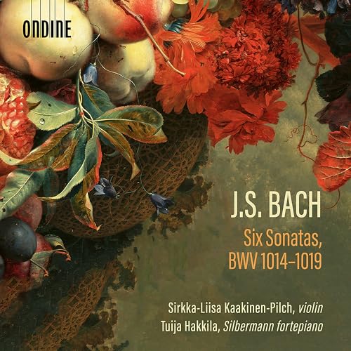 CD cover featuring fruit, flowers, and text: “J.S. Bach Six Sonatas.”