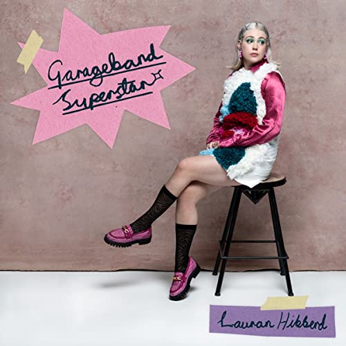 Album cover for Lauran Hibberd’s “Garageband Superstar” featuring a seated artist.