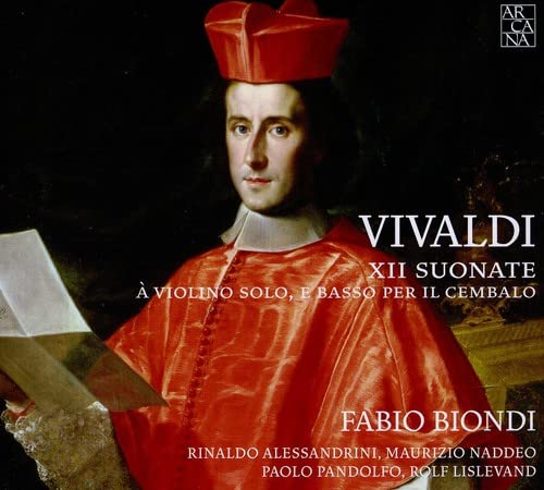 CD cover featuring a portrait of a man in red robes, Vivaldi’s music.