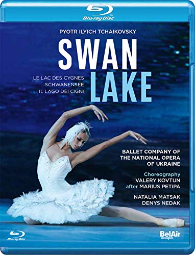 Blu-ray cover for Tchaikovsky’s Swan Lake, featuring a ballerina in white.