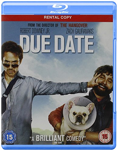 Due Date Blu-ray cover with Robert Downey Jr., Zach Galifianakis, and a dog.