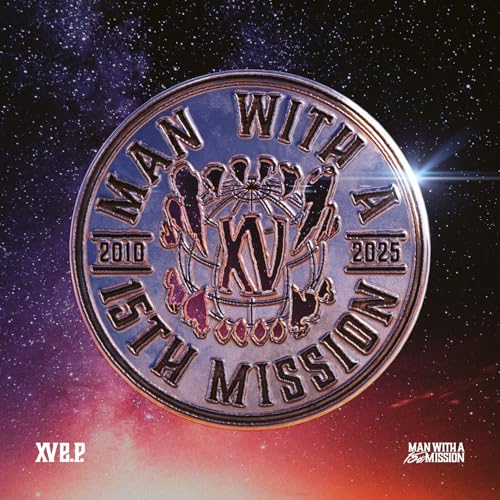 Circular album cover with wolf illustration and text "Man With A Mission".