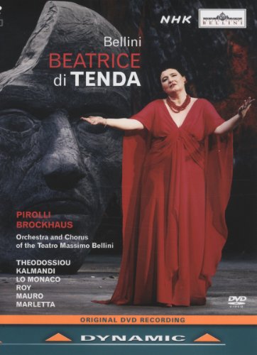 DVD cover for Bellini’s “Beatrice di Tenda” opera, featuring a singer in red.