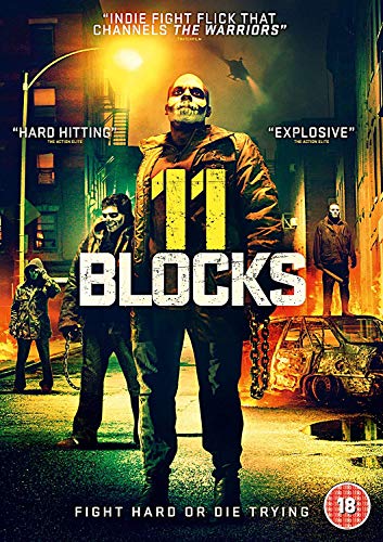 11 Blocks" DVD cover featuring a menacing figure and shadowy characters.
