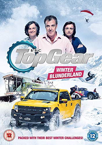 Top Gear Winter Blunderland DVD cover with hosts and yellow Ford truck.