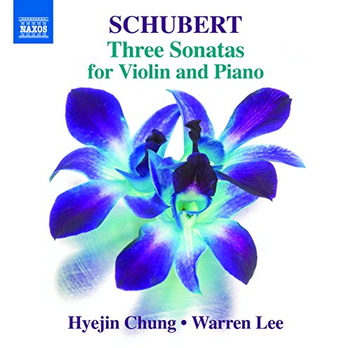 CD cover: Schubert violin sonatas, featuring a vibrant blue orchid.