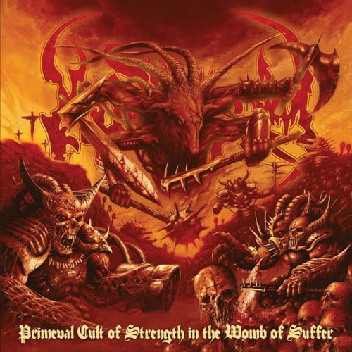 Dark fantasy album cover featuring a horned demon and battlefield scene.