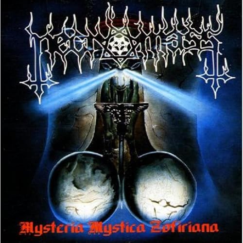 Dark album cover with ornate text, a glowing figure, and planetary imagery.