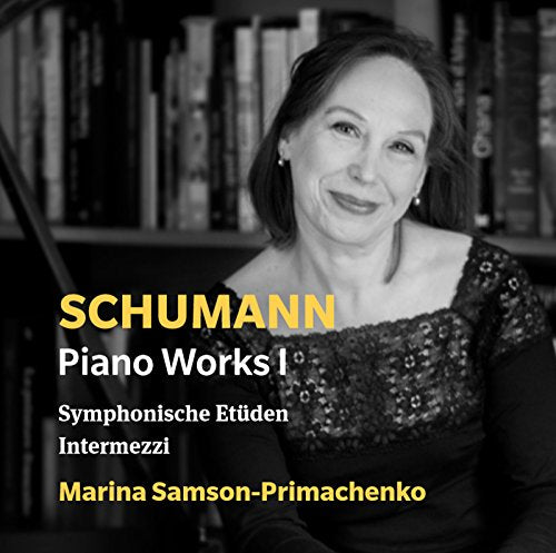 Black and white portrait of pianist Marina Samson-Primachenko with album title.