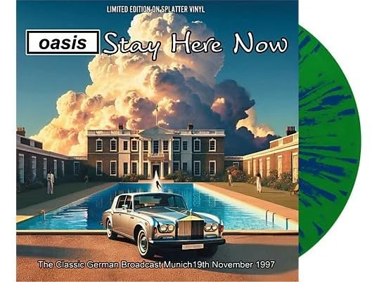 Oasis “Stay Here Now” vinyl record cover with a splatter effect disc.