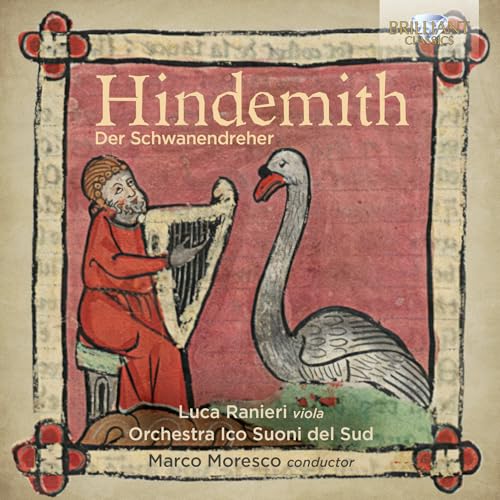 CD cover: Medieval illustration of a man with a swan and harp.