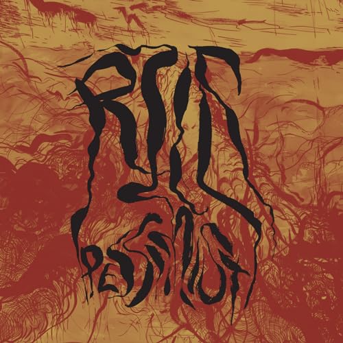 Album cover for Rile - Pessimist, abstract black shapes on orange.