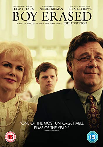 Boy Erased" DVD cover featuring Lucas Hedges, Nicole Kidman, and Russell Crowe.