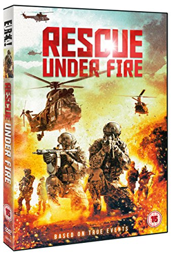 DVD cover for "Rescue Under Fire" depicting soldiers and helicopters in combat.