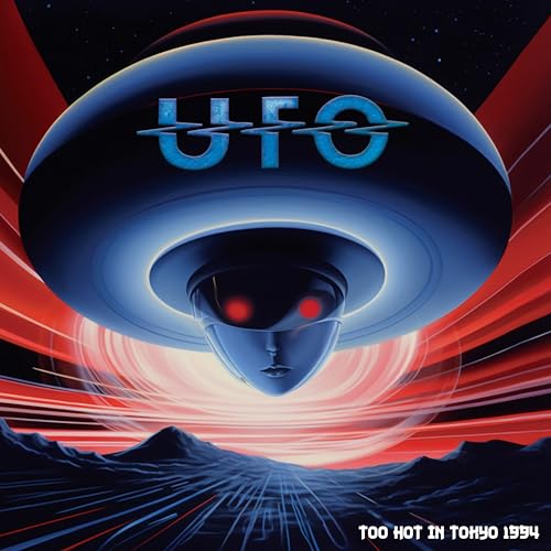 UFO album cover: flying saucer with a face, red and blue tones.