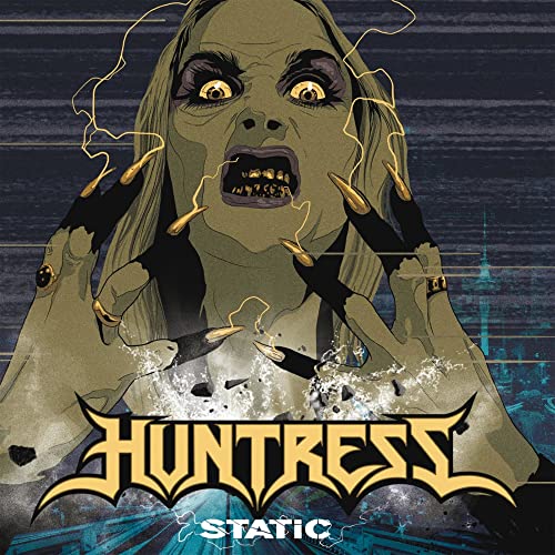 CD cover for Huntress’ “Static” featuring a distressed woman with claws.