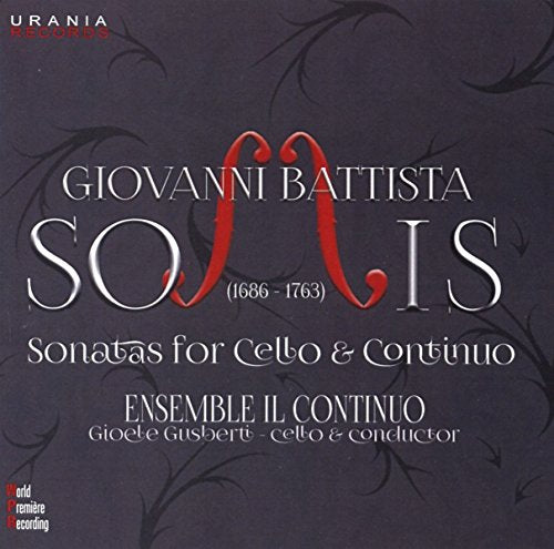 CD cover for “Somis / Jovanovich - XII Sonate A Violoncello” featuring ornate text.
