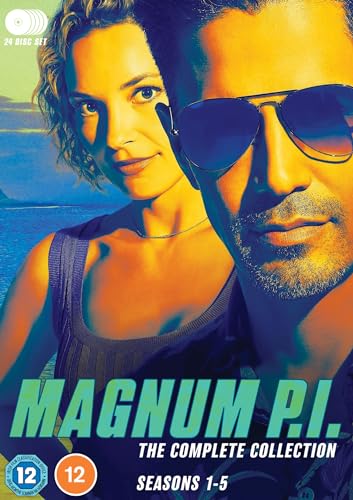 DVD cover for Magnum P.I. featuring a man in sunglasses and a woman.
