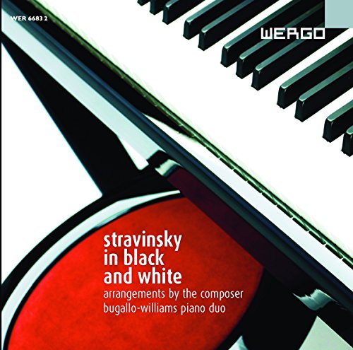 CD cover: piano keys, red arc, “Stravinsky” text, Bugallo-Williams duo.