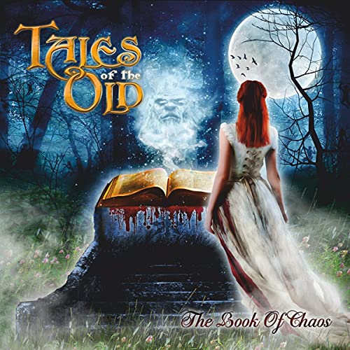 CD cover: woman, ghost, open book, moonlit forest, dramatic fantasy art.