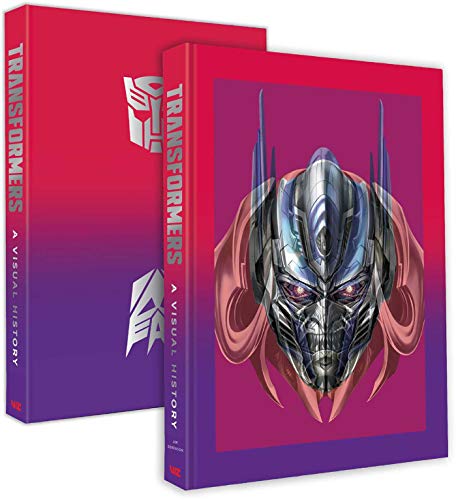 Red “Transformers: A Visual History” book with Optimus Prime artwork.