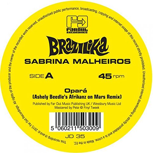 Yellow vinyl record label with black text: "Sabrina Malheiros - Opara" and barcode.