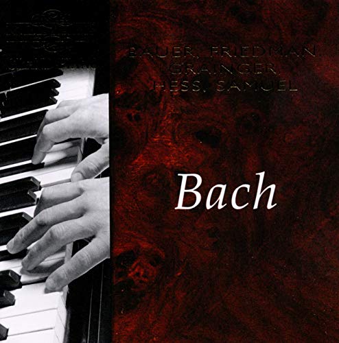 CD cover: pianist’s hands on keys, red textured background, “Bach” text.