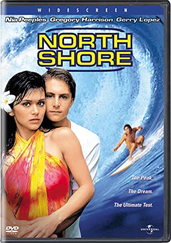 North Shore" DVD cover featuring surfers and a woman in a red dress.