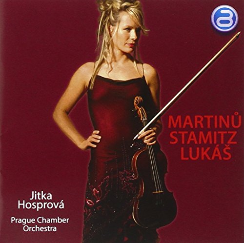 Woman holding violin, album cover for classical music composers Martinu, Stamitz, Lukas.